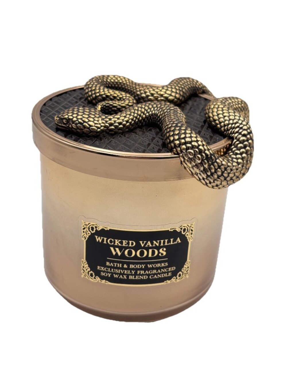 Bath & Body Works Wicked Vanilla Woods 3 Wick Candle Snake Lid 14.5 oz Halloween - Picture 2 of 16